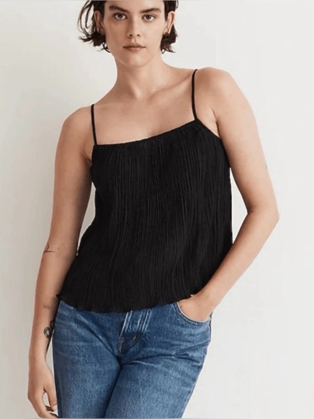 Madewell Plisse Tank Black Top ✨NWT $88 Sz XXS-XS